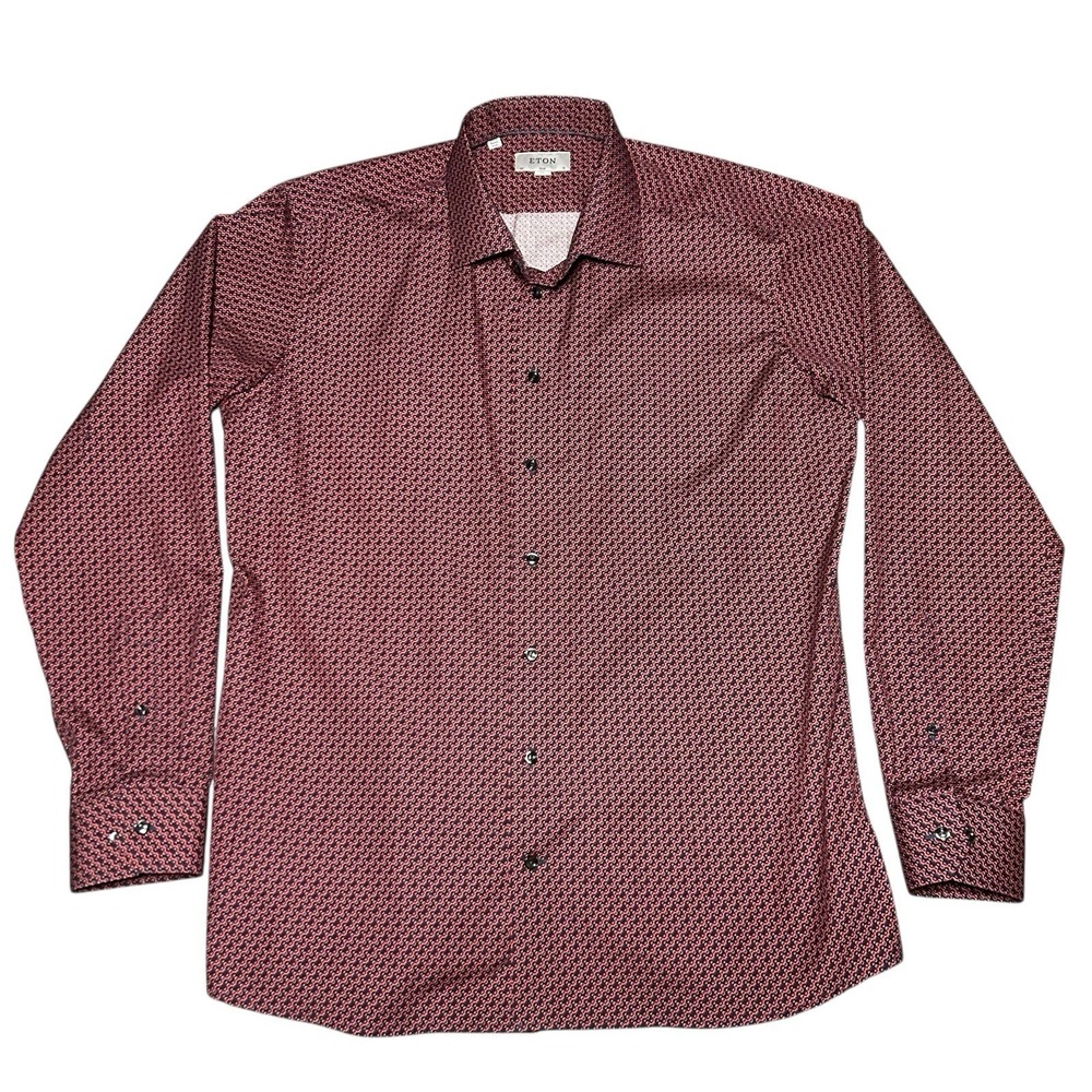 Eton Mens Xxl 46/18 Slim Fit Red Geometric Pattern Dress Shirt